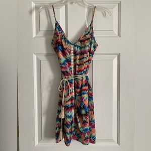 Multicolored Spaghetti Strap Dress with Removable Belt String, Size XS